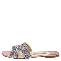 Pre Owned Gina Pink Crystal Embellished Flat Slides Size 39
