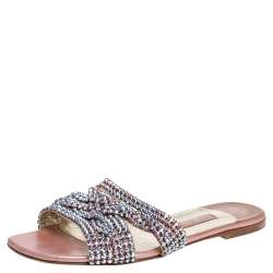 Pre Owned Gina Pink Crystal Embellished Flat Slides Size 39