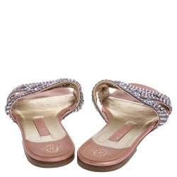 Pre Owned Gina Pink Crystal Embellished Flat Slides Size 39