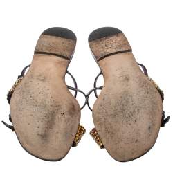 Pre Owned صندل سلايد جينا فلات جلد لامع زخرفة كريستال متعدد الألوان مقاس 38.5