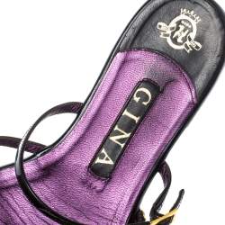 Pre Owned صندل سلايد جينا فلات جلد لامع زخرفة كريستال متعدد الألوان مقاس 38.5