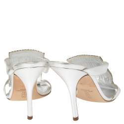 Pre Owned صندل سلايد جينا زخرفة كريستال وجلد فضى مقاس 41