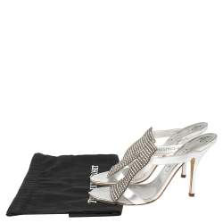 Pre Owned صندل سلايد جينا زخرفة كريستال وجلد فضى مقاس 41