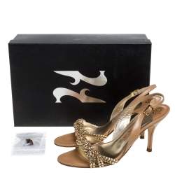 Pre Owned Gina Beige Leather Crystal Embellished Naomi Slingback Sandals Size 37.5