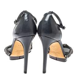 Gina Grey Patent Leather Crystal Embellished T-Strap Sandals Size 37.5