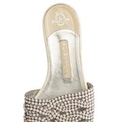 Pre Owned Gina White Leather Crystal Embellished Slide Flats Size 38.5