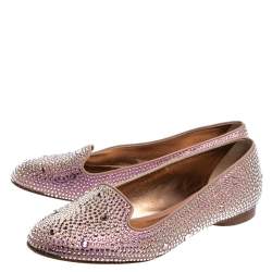 Pre Owned Gina Pink Crystal Embellished Satin Flats Size 38.5