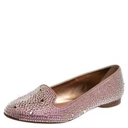 Pre Owned Gina Pink Crystal Embellished Satin Flats Size 38.5