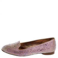 Pre Owned Gina Pink Crystal Embellished Satin Flats Size 38.5