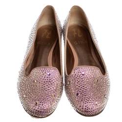 Pre Owned Gina Pink Crystal Embellished Satin Flats Size 38.5