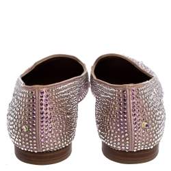Pre Owned Gina Pink Crystal Embellished Satin Flats Size 38.5