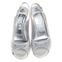 Gina Grey Satin Crystal Embellished Platform Peep Toe Slingback Sandals Size 40.5