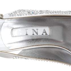 Gina Grey Satin Crystal Embellished Platform Peep Toe Slingback Sandals Size 40.5