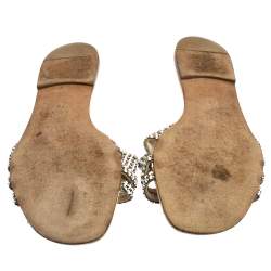 Pre Owned Gina White Leather Crystal Embellished Thong Flat Slides Size 40.5