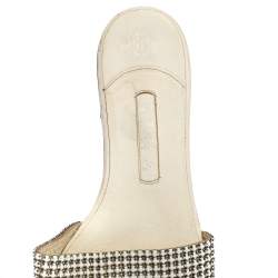 Pre Owned Gina White Leather Crystal Embellished Thong Flat Slides Size 40.5