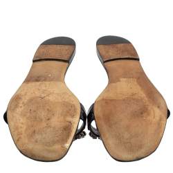 Pre Owned Gina Black Leather Crystal Embellished Flat Slides Size 40