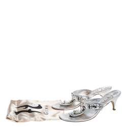Gina Silver Crystal Embellished Thong Sandals Size 40