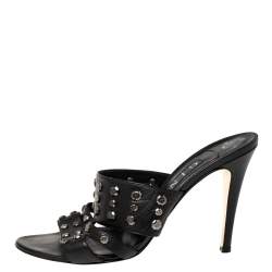 Gina Black Leather Studded Open Toe Sandals Size 40