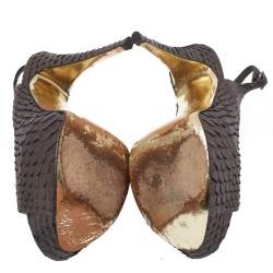 Pre Owned صندل جينا جيما مقدمة مفتوحة نعل سميك فتحة كعب جلد ثعبان ميتاليك مقاس 38