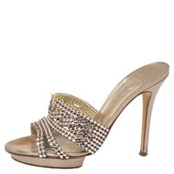 مملوكة مسبقًا صندل سلايد جينا جلد زخرفة كريستال ذهبى وردى مقاس 38.5 