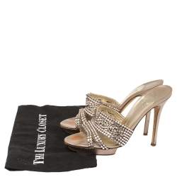 مملوكة مسبقًا صندل سلايد جينا جلد زخرفة كريستال ذهبى وردى مقاس 38.5 