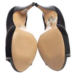 Gina Black Satin Crystal Embellished Platform Peep Toe Pumps Size 40.5