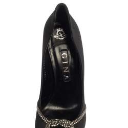 Gina Black Satin Crystal Embellished Platform Peep Toe Pumps Size 40.5