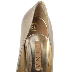 Gina Beige Satin Crystal Embellished Peep Toe Pumps Size 40