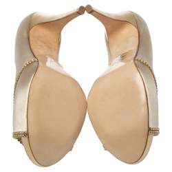 Gina Beige Satin Crystal Embellished Peep Toe Pumps Size 40