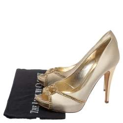 Gina Beige Satin Crystal Embellished Peep Toe Pumps Size 40