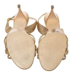 Pre Owned Gina Metallic Gold Leather Crystal Embellished Slingback Sandals Size 41