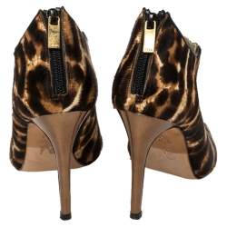 Pre Owned Gina Brown Leopard Print Calf Hair Embellished Sandals Size 37.5