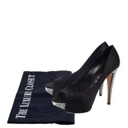 مملوكة مسبقًا حذاء كعب عالي جينا "جينا" مقدمة مفتوحة مزخرف ساتان أسود مقاس 40.5