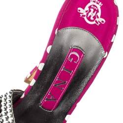 Pre Owned Gina Pink Crystal Embellished Polka Dot Fabric Slide Sandals Size 39