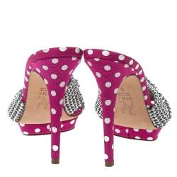 Pre Owned Gina Pink Crystal Embellished Polka Dot Fabric Slide Sandals Size 39