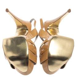 Pre Owned صندل جينا سيور نعل سميك جلد لامع بيج مقاس 39.5