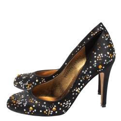 Gina Black Satin Crystal Embellished Pumps Size 38