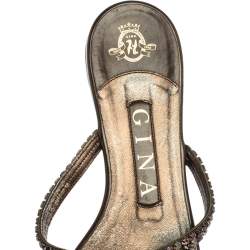 مملوكة مسبقًا Gina Brown Patent Leather Crystal Embellished Flat Slides Size 37