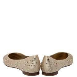 Pre Owned حذاء باليرينا فلات جينا ساتان وجلد مزخرف كريستال مقاس 39.5