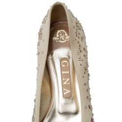 Pre Owned حذاء باليرينا فلات جينا ساتان وجلد مزخرف كريستال مقاس 39.5