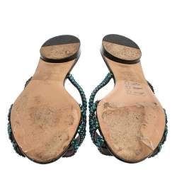 Pre Owned حذاء فلات جينا أولسون جلد أخضر مزخرف بالكريستال مقاس 39 