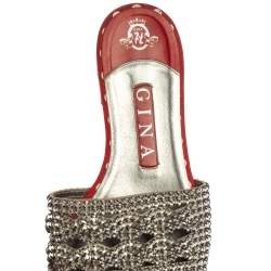 Pre Owned Gina Red Crystal Embellished Flats Sandals Size 38.5