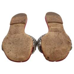 Pre Owned Gina Red Crystal Embellished Flats Sandals Size 38.5