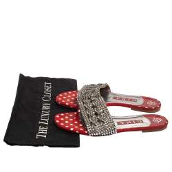 Pre Owned Gina Red Crystal Embellished Flats Sandals Size 38.5