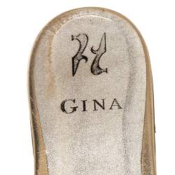 Pre Owned Gina Gold Crystal Embellished Leather Flat Slides Size 40 