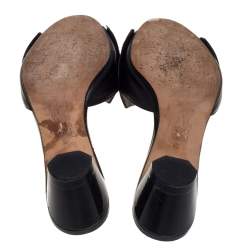 Pre Owned Gina Black Leather Embellished Bow Slide Sandals Size 38