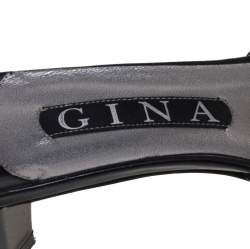 Pre Owned Gina Black Leather Embellished Bow Slide Sandals Size 38