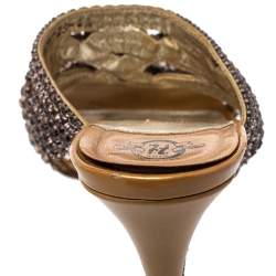 مملوكة مسبقًا Gina Metallic Gold Crystal Embellished Leather Slide Sandals Size 37.5