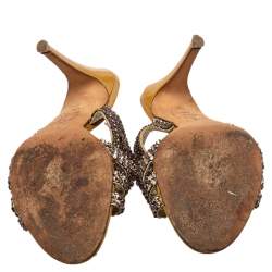 مملوكة مسبقًا Gina Metallic Gold Crystal Embellished Leather Slide Sandals Size 37.5