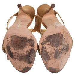 Pre Owned صندل جينا سلايد زخرفة كريستال وجلد ذهبى مقاس 38